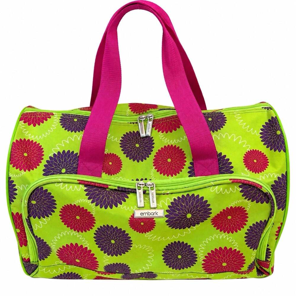 Embark Floral Duffel Bag Lime Green Pink Purple Travel Gym Weekender Carry On